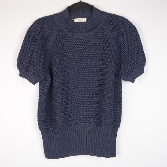 Vintage Celine Paris Navy Blue Rayon Knit Crewneck Sweater Made In Italy, Sz 44 - Picture 1 of 5